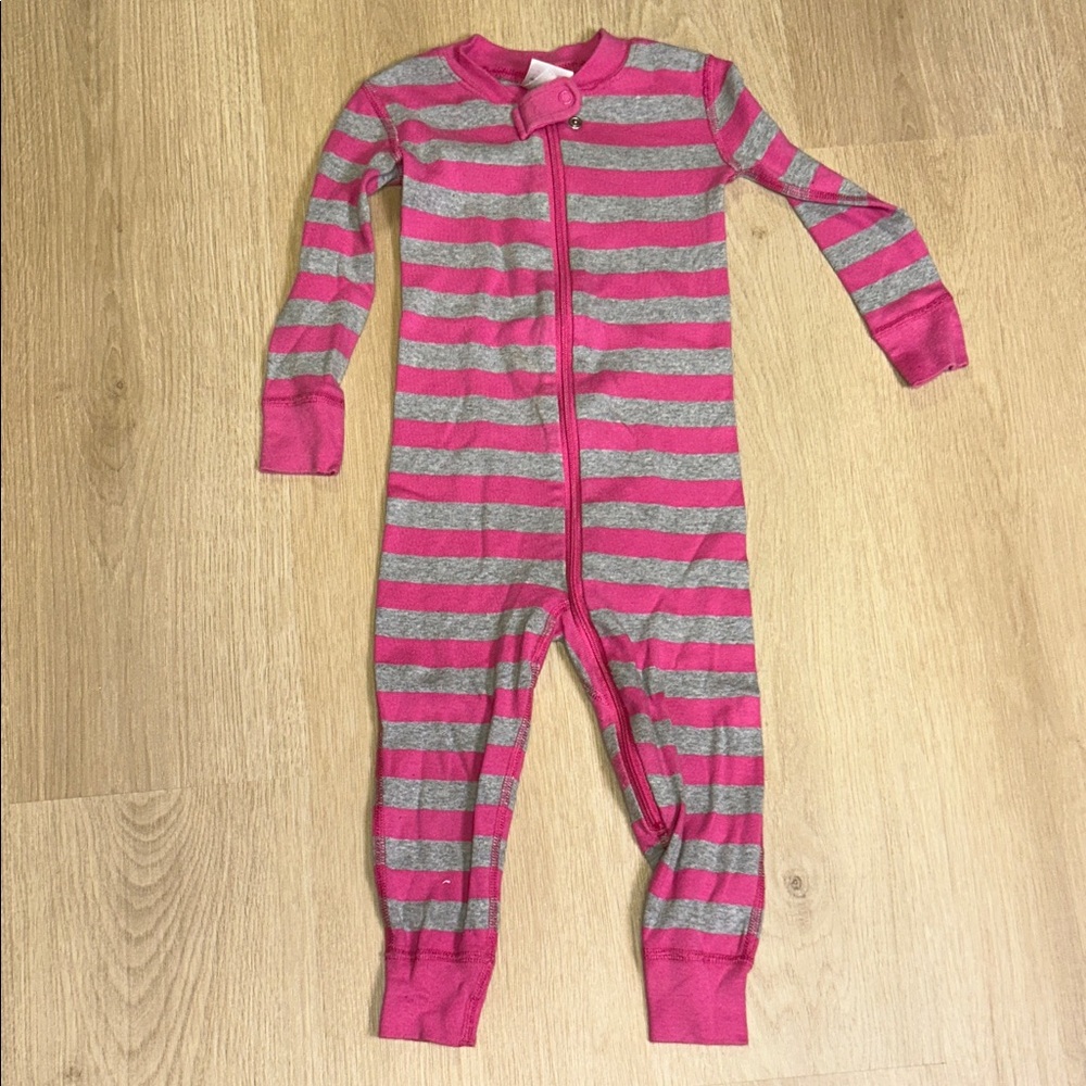 Hanna Andersson Pink and Gray Striped Girl’s 2T Pajamas One Piece Outfit